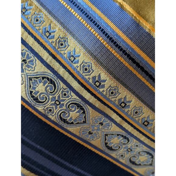 Paul Fredrrick Silk Hand Tailored Tie  Blue, Yellow/<Gold, Preppy, Classic - Picture 5 of 5